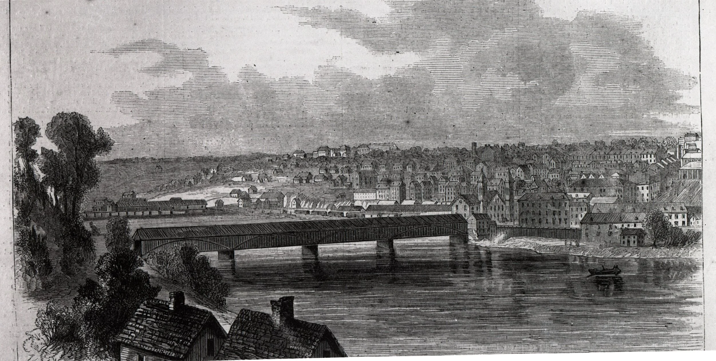 Lynchburg from across the James River in Amherst County, Harper’s Weekly, June 2, 1866, Artist: Theodore R. Davis, gift of M/Mrs. Carl McCartney