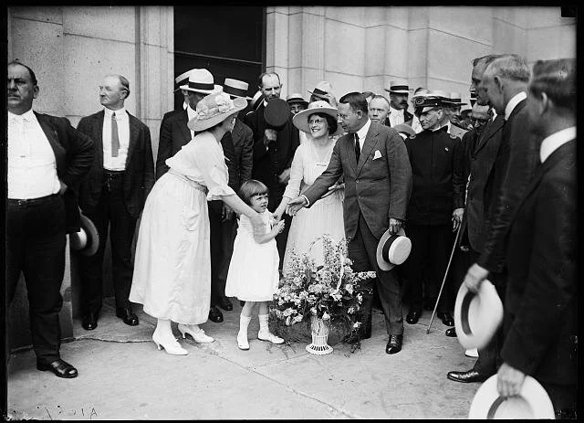  James Cox (pictured shaking hands on the right), the Democrat running for the office of President. He won Virginia but lost the election. Image courtesy of the Library of Congress. 