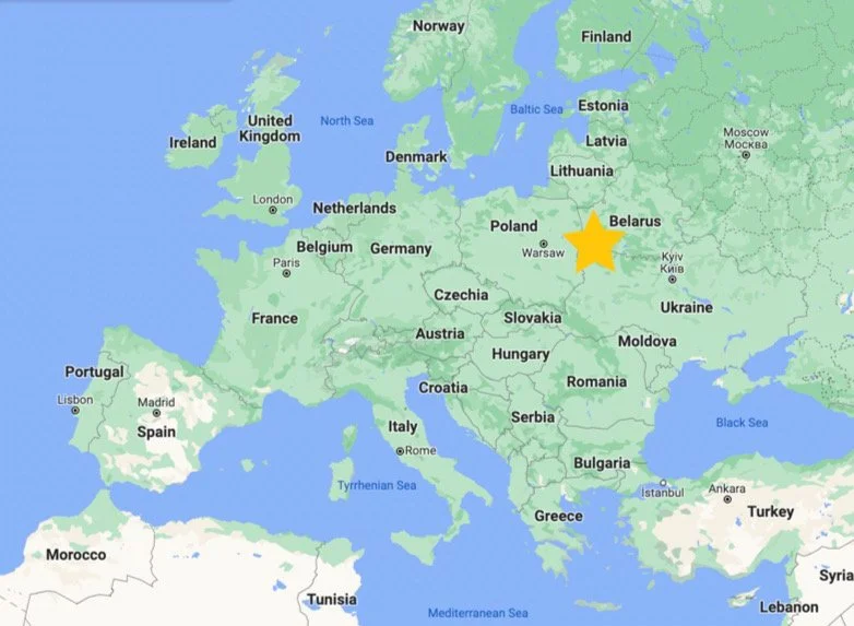 The yellow star indicates the location of Kobryn.  Source: Google Maps  