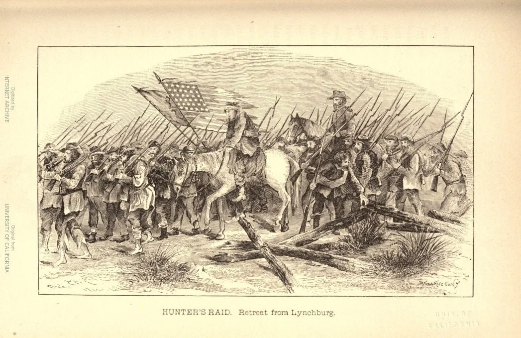 A rare post-war engraving showing the 18th Connecticut Volunteer Infantry Regiment during the retreat from Lynchburg to West Virginia. Note the poor condition of their uniforms and unkempt facial hair– all indicators of the severity of their campaign. Public Domain