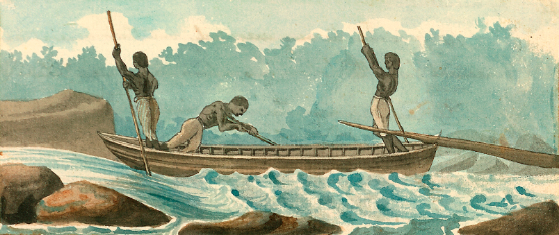  “Steering a Bateau,” Watercolor, 1798. Benjamin Henry Latrobe,  An Essay on Landscape, 1798–1799 , Accession 25060, Personal Papers Collection, Library of Virginia ( https://edu.lva.virginia.gov/dbva/items/show/105 ) 